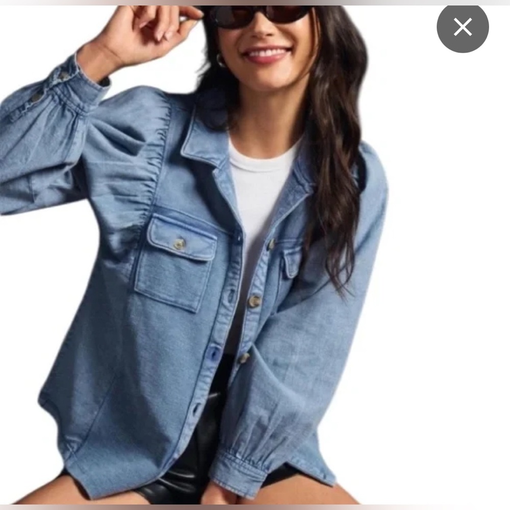 Pilcro Chambray Shacket Button Up Cotton Knit Shirt Jacket Size L